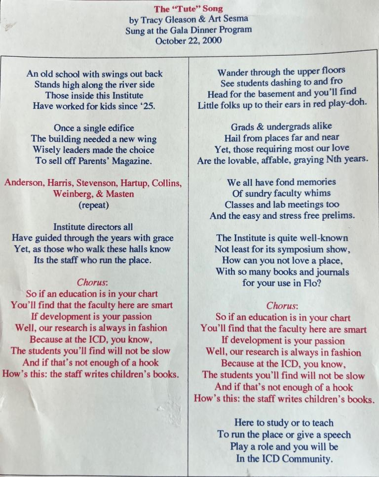 Printed song lyrics titled The "Tute" Song