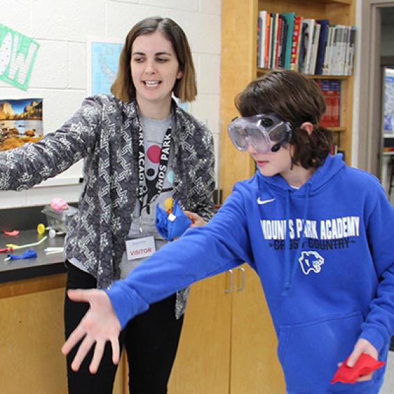 Student in a science classroom