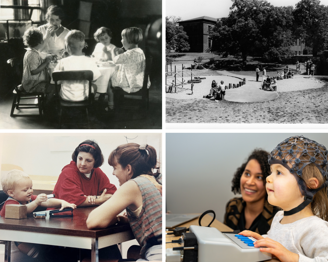 Collage of historical photos of children at the Institute of Child Development